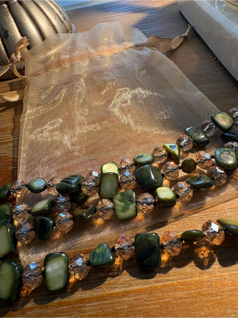 Green Beaded Multi-Strand Necklace